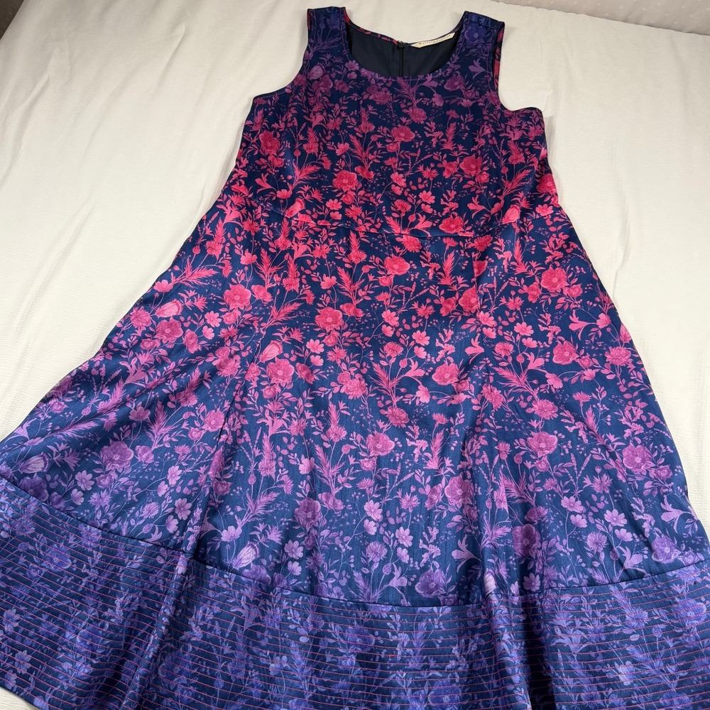 Wayward Fancies Floral Ombre Pintuck A-Line Dress Navy Purple Pink Sleeveless